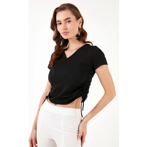 Slim Fit V Yaka Yanları Büzülebilir Bluz Kadın Bluz 5864011