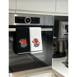 Nur Homing Damalı Demlik Siyah-Beyaz Havlu 2'li