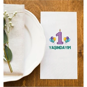 1 Yaşındayım Doğum Günü Parti Baskı Peçete Sunum Peçetesi 50 Adet