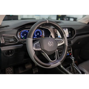 Plus Oto Plus Karbon Serisi Siyah Gri Geçmeli Direksiyon Kılıfı