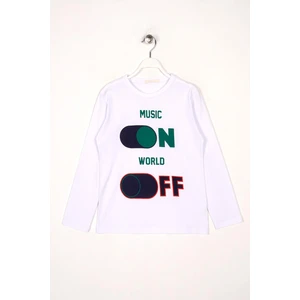 Bisiklet Yaka Uzun Kol Musıc On Baskılı Uzun Kol Beyaz Renk Erkek Çocuk Tshirt