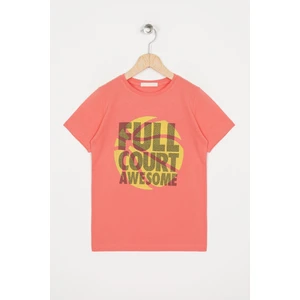 Bisiklet Yaka Kısa Kol Full Court Awesome Baskılı Taba Renk Erkek Çocuk Tshirt