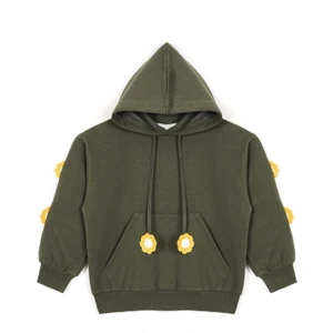 Kapüşonlu Uzun Kol Haki Renk Kız Çocuk Sweatshirt