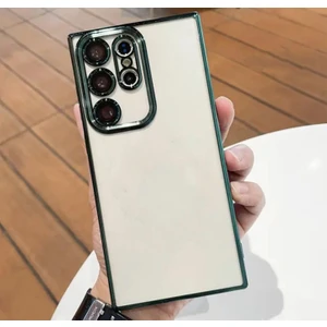 Galaxy S24 Ultra Kılıf 3D Kamera ve Lens Korumalı Arkası Şeffaf Kenarı Renkli Ultra Lüks Razer Platin Silicone Case