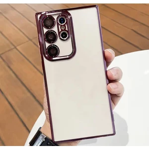 Galaxy S24 Ultra Kılıf 3D Kamera ve Lens Korumalı Arkası Şeffaf Kenarı Renkli Ultra Lüks Razer Platin Silicone Case