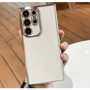 Galaxy S24 Ultra Kılıf 3D Kamera ve Lens Korumalı Arkası Şeffaf Kenarı Renkli Ultra Lüks Razer Platin Silicone Case