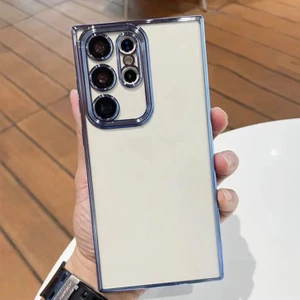 Galaxy S24 Ultra Kılıf 3D Kamera ve Lens Korumalı Arkası Şeffaf Kenarı Renkli Ultra Lüks Razer Platin Silicone Case