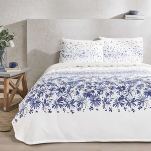 Baskılı Flora Çift Kişilik Pike Takımı Mavi