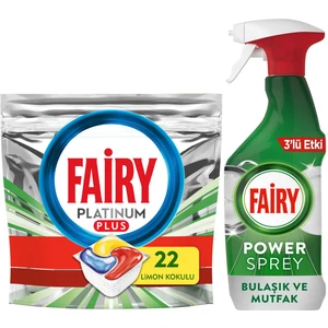 Platinum Plus 22 Yıkama Bulaşık Makinesi Kapsülü + Fairy Power Sprey 3’ü 1 Arada Bulaşık ve Mutfak 500 ml