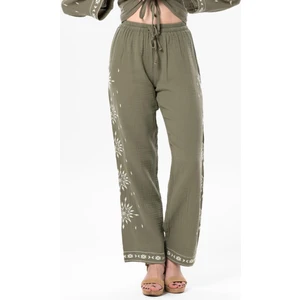 Eliş Şile Bezi Beli Lastikli Günışığı Yazlık Müslin Pantolon Haki Hk