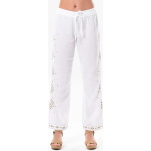 Eliş Şile Bezi Beli Lastikli Günışığı Yazlık Müslin Pantolon Beyaz Byz