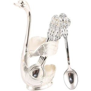 Yemek Takımı Seti Kuğu Taban Tutucusu ve Karıştırma Karıştırma Için 6 Kaşık Dondurma Kaşığı Argent (Yurt Dışından)