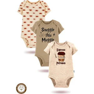 3'lü Organik"snuggle This Muggle" Baskılı Kısa Kollu Bebek Body Zıbın KISABEJ-KAHVE-GÜNEŞ719-796