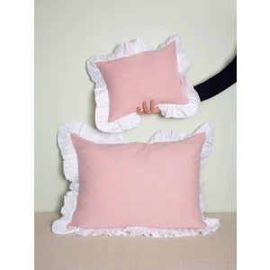 Yüzde Yüz Pamuklu Pembe Beyaz Fırfırlı Iki Adet 50X70 Yastık Kılıfı Seti