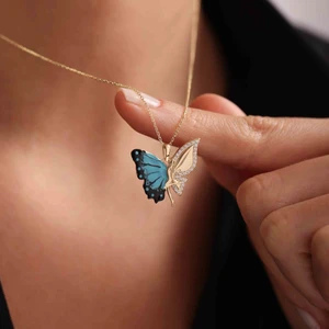 Sembol Gold Altın Kelebek Kolye Mineli