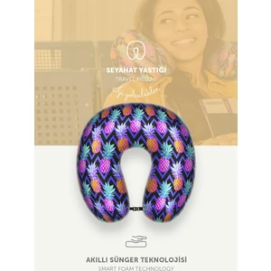 Ortopedik Seyahat Boyun Yastığı Visco Rahat Uyku Yastığı - Ananas Desenli