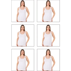 Özkan Underwear Özkan 26802 6'lı Paket Kadın Pamuklu Yakası Dantel Detaylı Kalın Askılı Esnek Rahat Büyük Beden Atlet