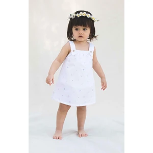 Little Gusto Çiçek Desenli Bebek Zıbın Elbise Beyaz Organik Pamuk