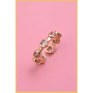 Gold Mor Kalp Kesim Çoklu Zirkon Ayarlanabilir Çelik Yüzük (Exclusive)