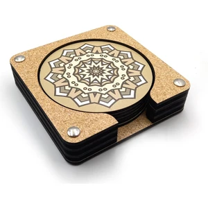 Bohem Desenli Baskılı Ahşap Bardak Altlığı 6'lı Takım, Ofis Aksesuarı, Masa Aksesuarı, Çay Kahve Içecek Altlığı, Masa Üzeri Koruyucu Altlık