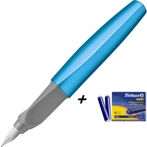 Metalik Buz Mavi Dolma Kalem & Pelikan 6'lı Mavi Kartuş