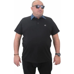 Büyük Beden Polo Kot Yaka Tişört 23420 Sıyah
