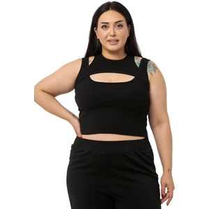 Disentis Modest Büyük Beden Göğüs Dekolteli Fitilli Kaşkorse Siyah Body