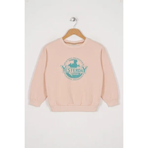 Bisiklet Yaka Uzun Kol Yesterday Yazı Baskılı Bej Renk Kız Çocuk Sweatshirt