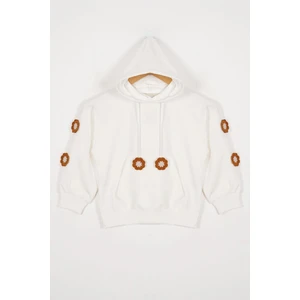 Kapüşonlu Uzun Kol Ekru Renk Kız Çocuk Sweatshirt