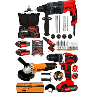 3 Lü Pro Set 2.30 mm Kırıcı Delici Matkap + 115MM Avuç Taşlama & 27 Parça Akülü Vidalama Matkap