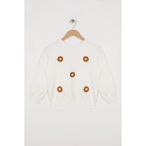 Bisiklet Yaka Uzun Kol Ekru Renk Kız Çocuk Sweatshirt