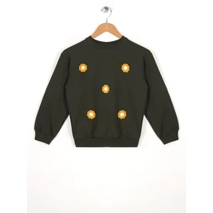 Bisiklet Yaka Uzun Kol Haki Renk Kız Çocuk Sweatshirt