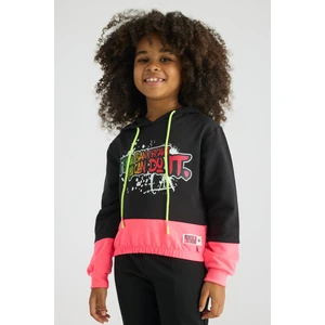 Kapüşonlu Uzun Kol Siyah Renk Kız Çocuk Sweatshirt