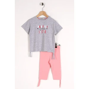 Kız Çocuk Gri Renkli Perfect Sister Baskılı Taytlı Takım
