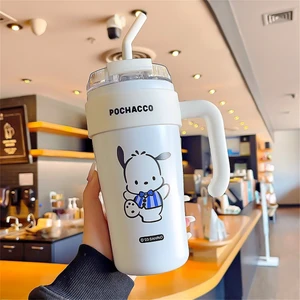 CCmoo Pretty Sanrio Hakiki Yetkili Büyük Kapasiteli Yüksek Görünümlü Pipetli Bardak Termos Bardak Ofis Kızlar Su Bardağı Karikatür Çift Içecek Beyaz #860ML (Yurt Dışından)