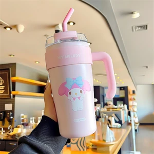 CCmoo Pretty Sanrio Hakiki Yetkili Büyük Kapasiteli Yüksek Görünümlü Pipetli Bardak Termos Bardak Ofis Kızlar Su Bardağı Karikatür Çift Içecek Pembe #860ML (Yurt Dışından)