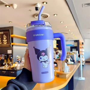 CCmoo Pretty Sanrio Orijinal Lisanslı Büyük Kapasiteli Yüksek Yüz Tüp Bardak Ilık Bardak Ofis Kız Su Bardak Çizgi Film Çift Içki Mor #860ML (Yurt Dışından)