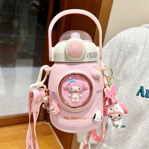 CCmoo Pretty Sanrio Kuromi Okul Için Çocuk Termosu, Kızlar Için Sevimli Pipetli Bardak, Sevimli Büyük Göbekli Su Bardağı, Melodi + Üç Boyutlu Dekorasyon + Bebek Anahtarlık #700ML (Yurt Dışından)