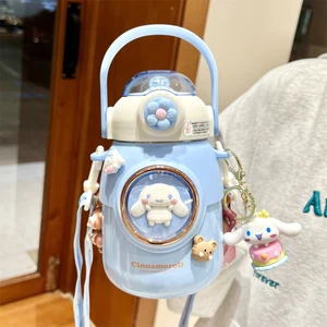 CCmoo Pretty Sanrio Kuromi Okul Için Çocuk Termosu, Kızlar Için Sevimli Pipetli Bardak, Sevimli Büyük Göbekli Su Bardağı, Tarçınlı Köpek + Üç Boyutlu Dekorasyon + Bebek Anahtarlık #700ML (Yurt Dışından)