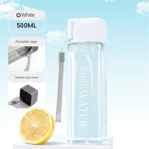 CCmoo Pretty Minimalist Kare Su Bardağı Kişilik El Bardak Yaratıcı Taşınabilir Bardak Sızdırmaz Isıya Dayanıklı Plastik Bardak Pc Beyaz #500ML (Yurt Dışından)