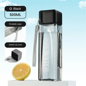 CCmoo Pretty Minimalist Kare Su Bardağı Kişilik El Bardak Yaratıcı Taşınabilir Bardak Sızdırmaz Isıya Dayanıklı Plastik Bardak Pc Siyah #500ML (Yurt Dışından)