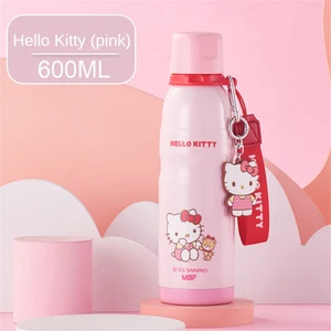 CCmoo Pretty Sanrio Otantik Döner Yüksek Yüz Değeri Moda Moda Kampüs Kız Su Bardağı 316 Paslanmaz Çelik Taşınabilir Yalıtım Bardağı 600ML # Pembe Hello Kitty (Yurt Dışından)