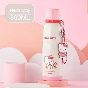 CCmoo Pretty Sanrio Otantik Döner Yüksek Yüz Değeri Moda Moda Kampüs Kız Su Bardağı 316 Paslanmaz Çelik Taşınabilir Yalıtım Bardağı 600ML # Kırmızı Hello Kitty (Yurt Dışından)