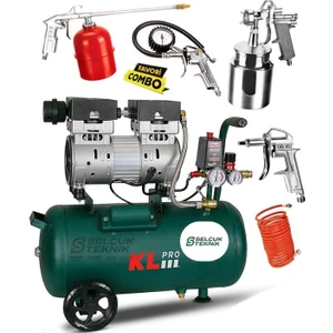 Klpro Sessiz Hava Kompresörü KLK50S 1 Hp 50 Lt 8 Bar Havalı Set Hediyeli