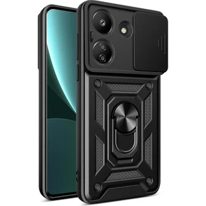 Xiaomi Redmi 13C Kılıf Yüzüklü Sürgülü Kamera Korumalı Pars Lens + Ekran Koruyucu