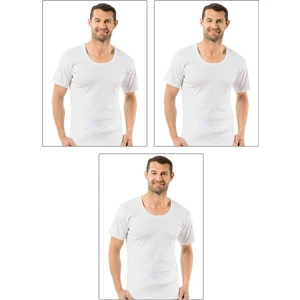 Özkan Underwear Özkan 0115 3'lü Paket Erkek Ribana Pamuklu Esnek Rahat Geniş Yaka Kısa Kollu Fanila Tişört