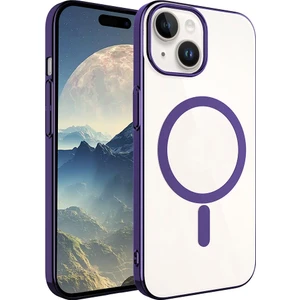 Case 4u Apple iPhone 15 Plus Kılıf Darbeye Dayanıklı Renkli Kenar Sert Silikon Wireless Şarj Özellikli Pixel Magsafe Kapak Derin Mor