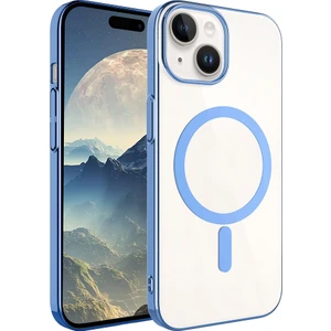 Case 4u Apple iPhone 15 Plus Kılıf Darbeye Dayanıklı Renkli Kenar Sert Silikon Wireless Şarj Özellikli Pixel Magsafe Kapak Açık Mavi