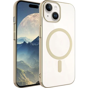 Case 4u Apple iPhone 15 Plus Kılıf Darbeye Dayanıklı Renkli Kenar Sert Silikon Wireless Şarj Özellikli Pixel Magsafe Kapak Gold