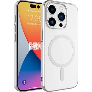 Case 4u Apple iPhone 15 Pro Max Kılıf Darbeye Dayanıklı Renkli Kenar Sert Silikon Wireless Şarj Özellikli Pixel Magsafe Kapak Gümüş
